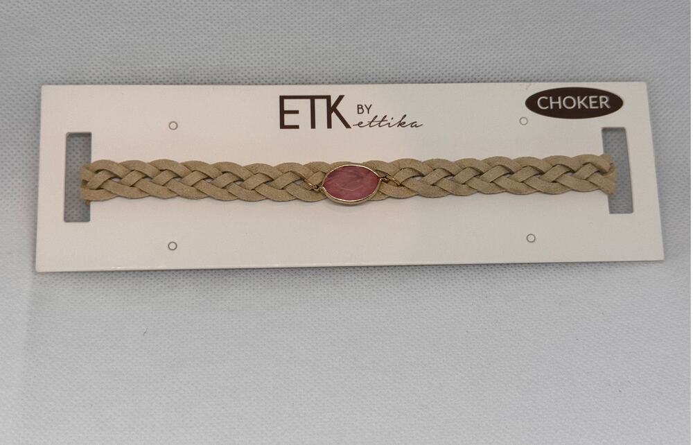 NEW ETTIKA ANTHROPOLOGY Gold-Tone Beige Leather Woven Strap Choker Necklace